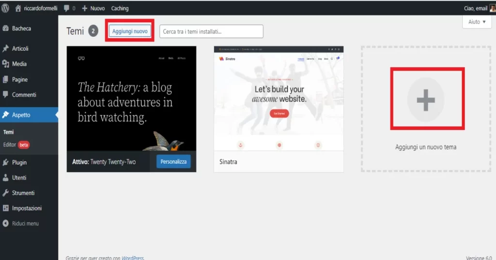 dashboard WordPress come installare i temi