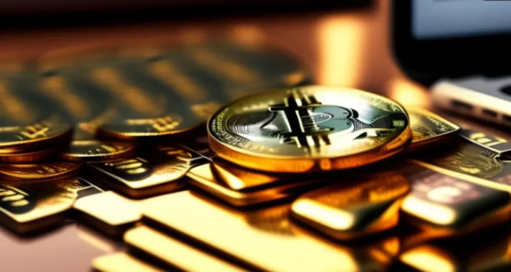 golden coins with the bitcoin symbol